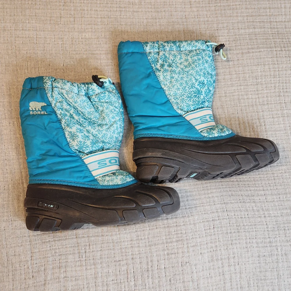 Sorel Winter Insulated Snow Boots Snowflake Teal Blue Black Womens Size 5